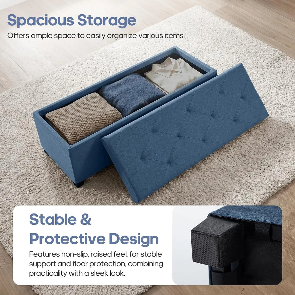 Large Storage Ottoman Bench Fabric Upholstered End 43 Inch