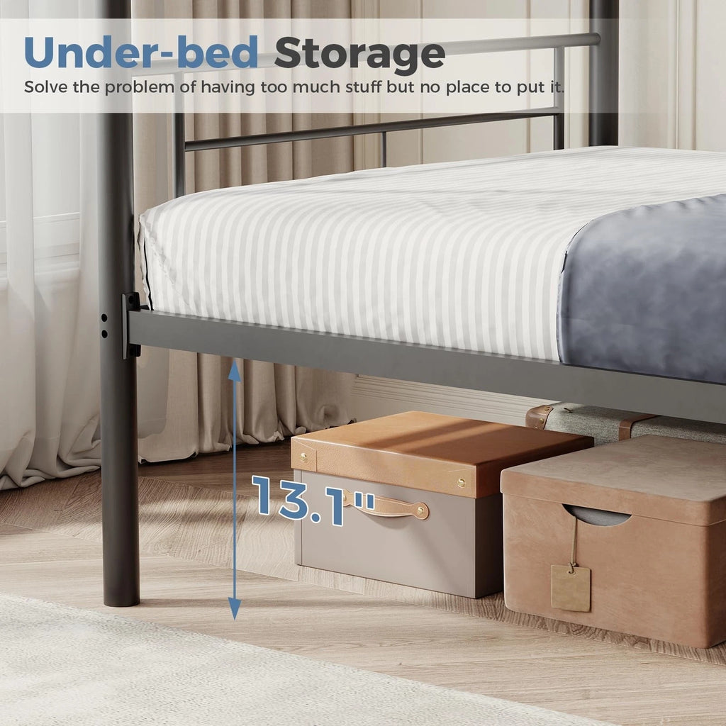 Heavy Duty Twin Over Twin Metal Bunk Bed Frame with Ladder