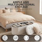 Foldable Storage Ottoman Bench Teddy Fabric Upholstered End of Bed Footstool with Hidden Storage