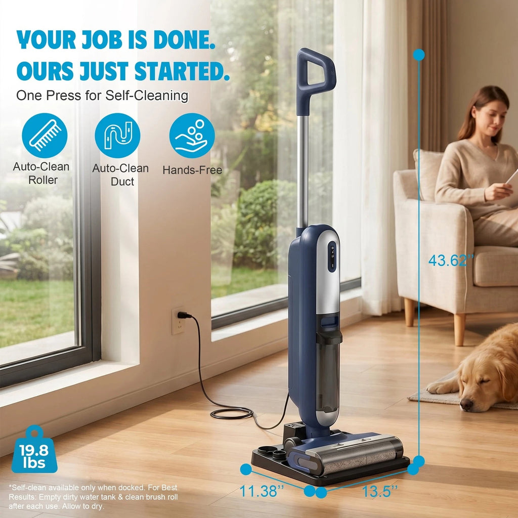Cordless Wet Dry Vacuum Mop All-in-One Floor Cleaner with Auto Self-Cleaning System