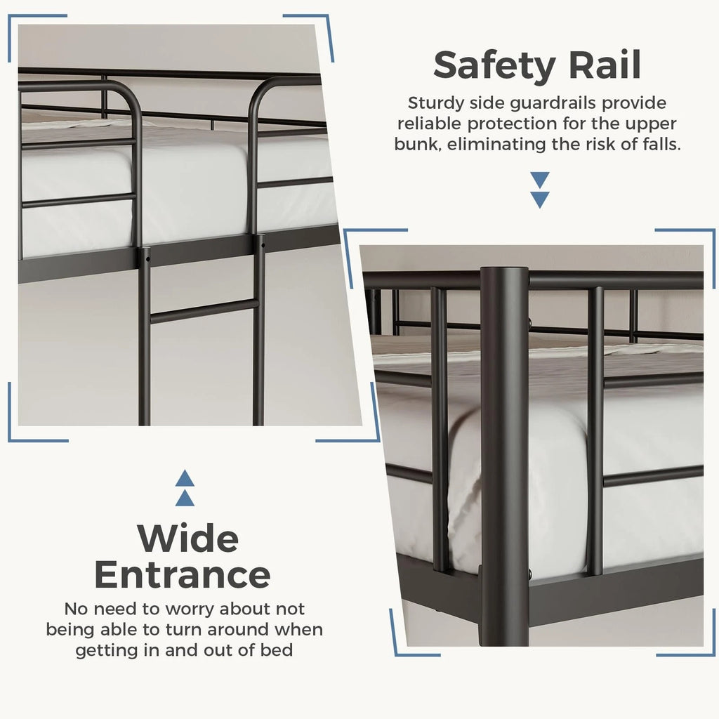 Heavy Duty Twin Over Twin Metal Bunk Bed Frame with Ladder