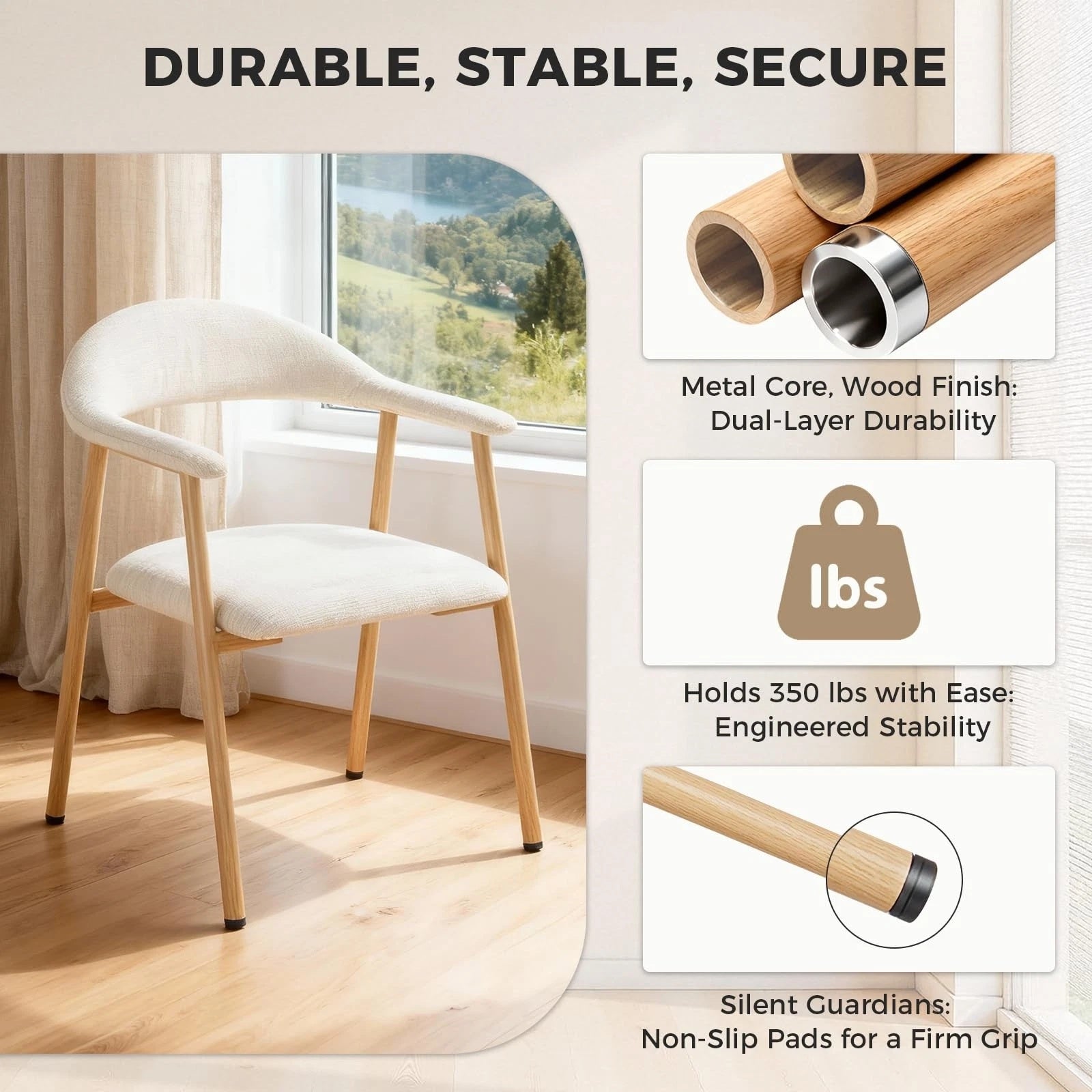 Pack of 2 Linen Fabric Upholstered Dining Chairs with Curved Backrest Kitchen Side Chairs