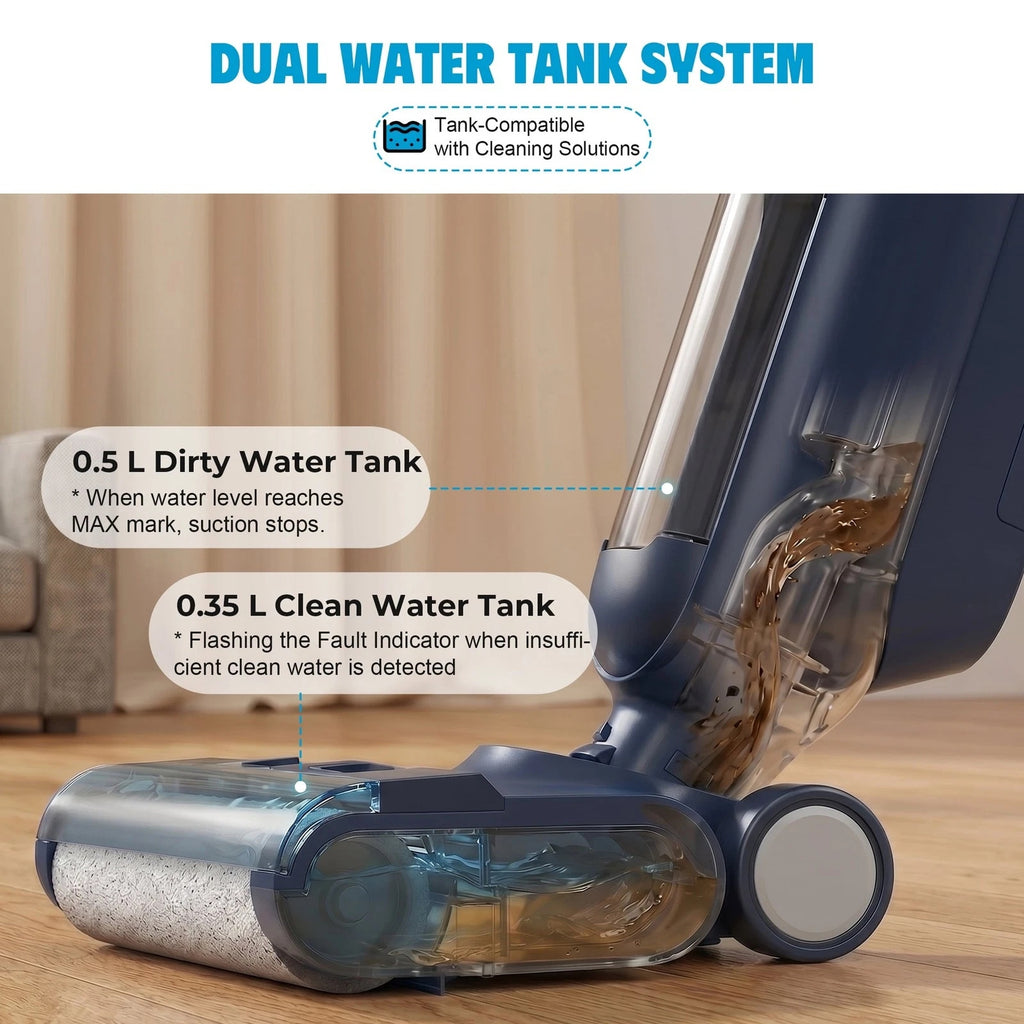 Cordless Wet Dry Vacuum Mop All-in-One Floor Cleaner with Auto Self-Cleaning System