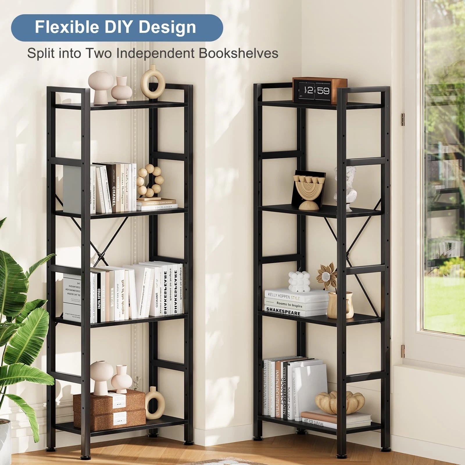 Triple 4Tier Modern Bookshelf with 11 Open Shelves Convertible Storage Display Organizer