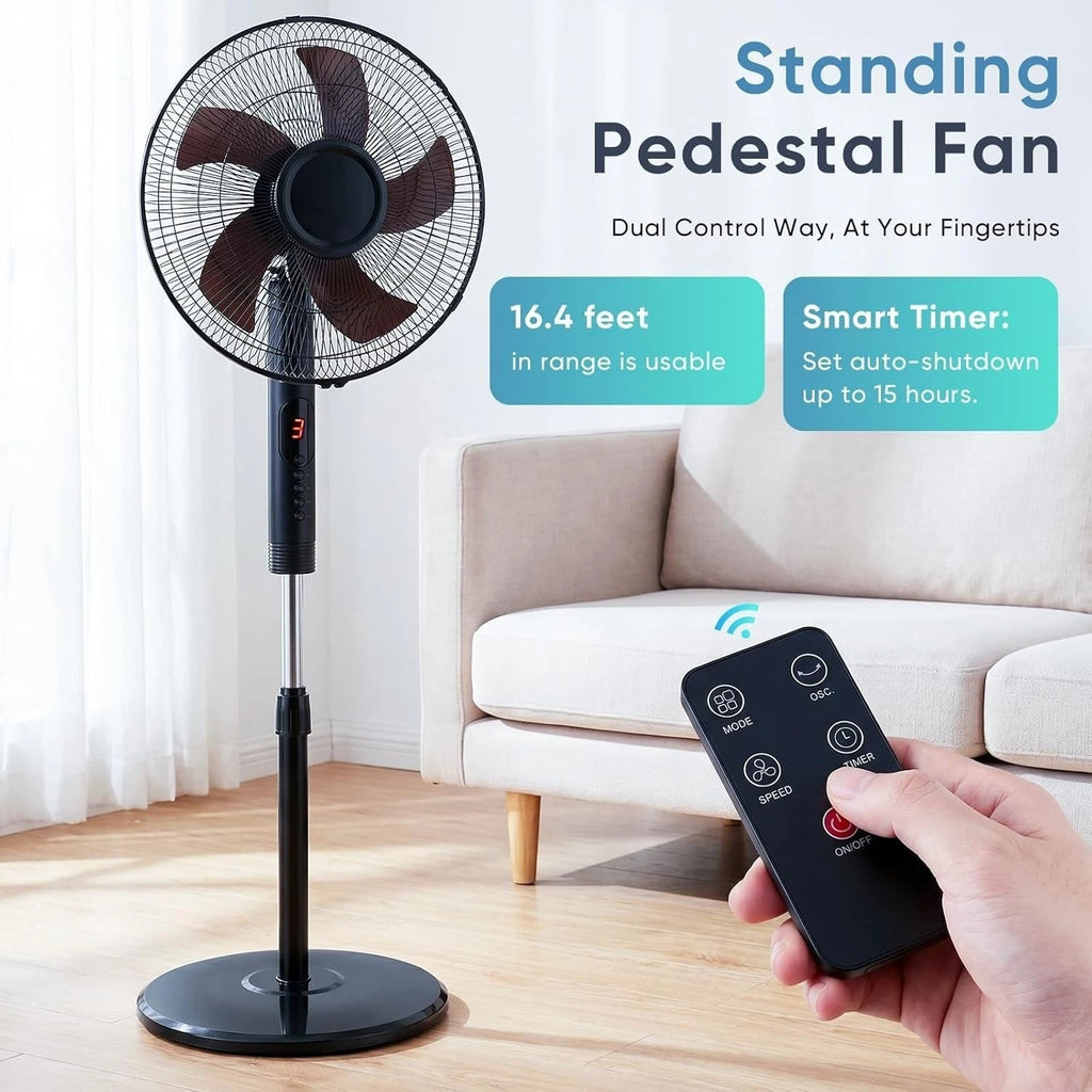 Oscillating Pedestal Fan with Remote Control 3-Speed Adjustable Height Stand Floor Fan