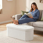 Foldable Storage Ottoman Bench Teddy Fabric Upholstered End of Bed Footstool with Hidden Storage