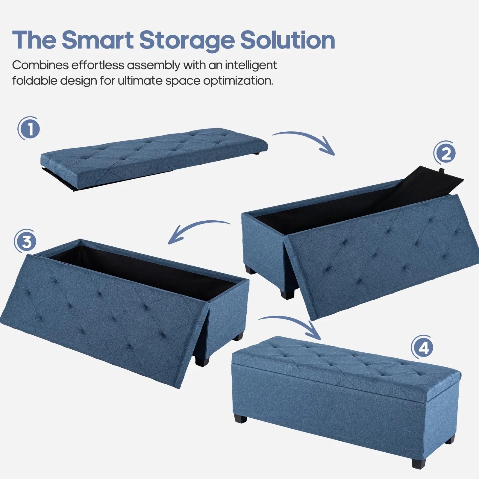 Large Storage Ottoman Bench Fabric Upholstered End 43 Inch