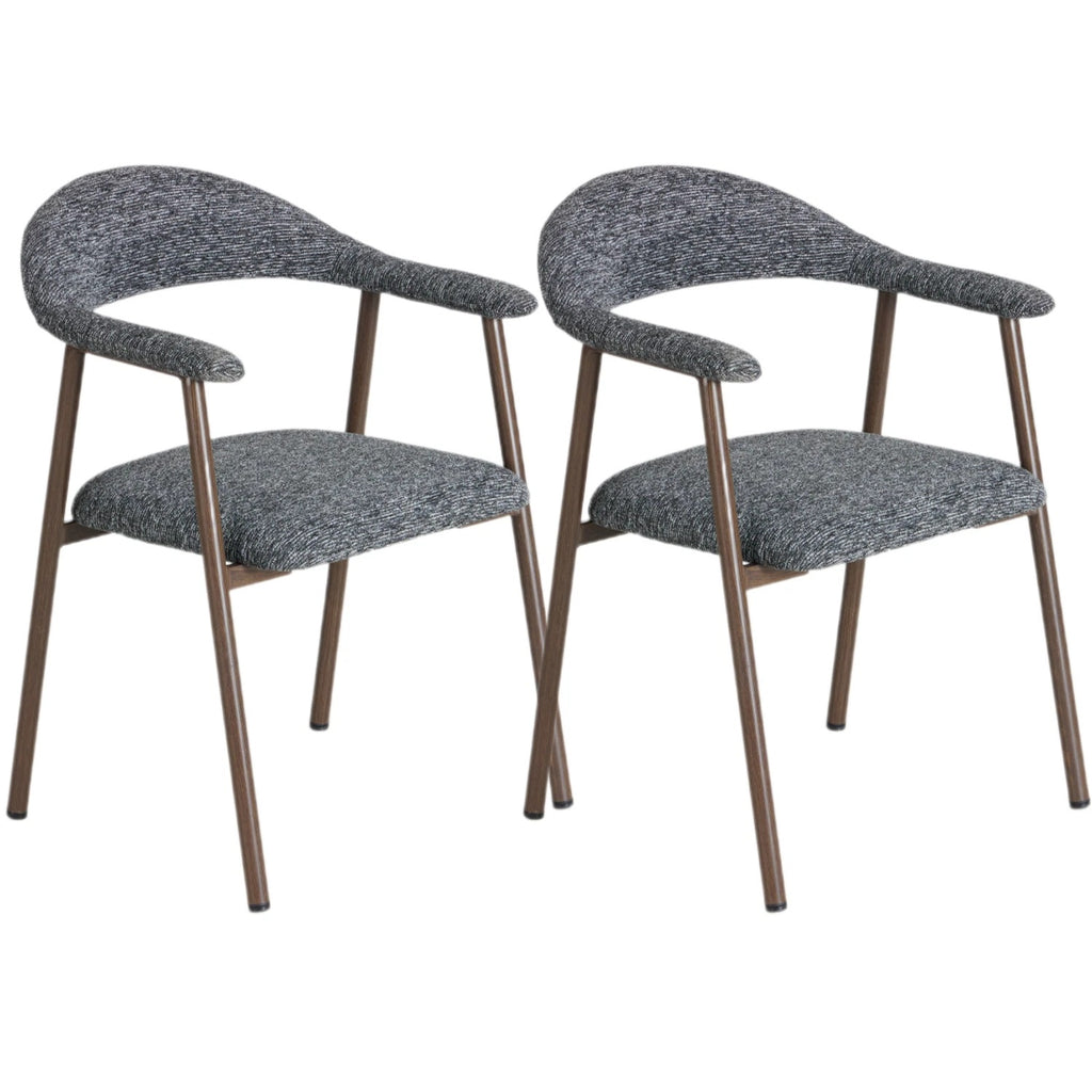 Pack of 2 Linen Fabric Upholstered Dining Chairs with Curved Backrest Kitchen Side Chairs
