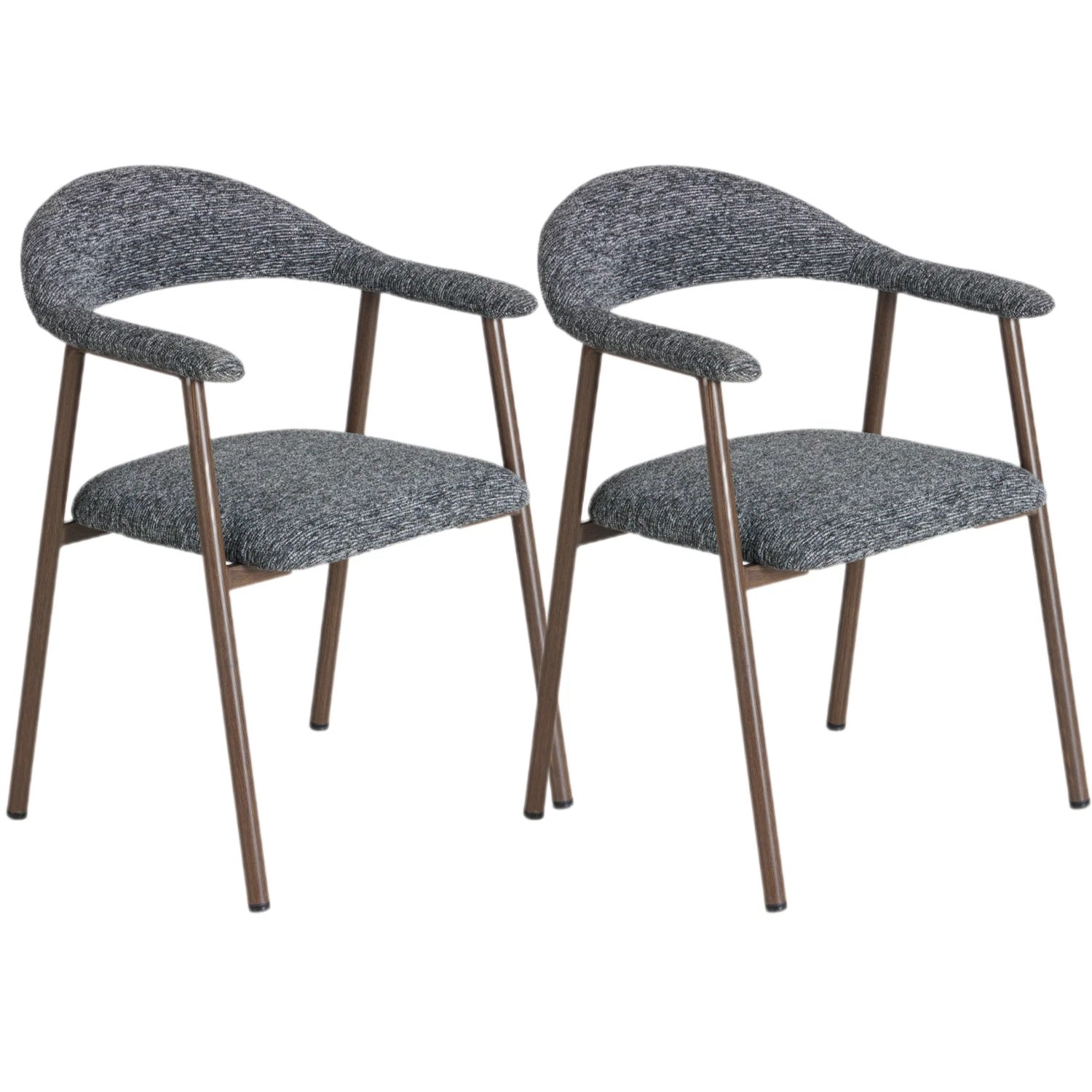 Pack of 2 Linen Fabric Upholstered Dining Chairs with Curved Backrest Kitchen Side Chairs