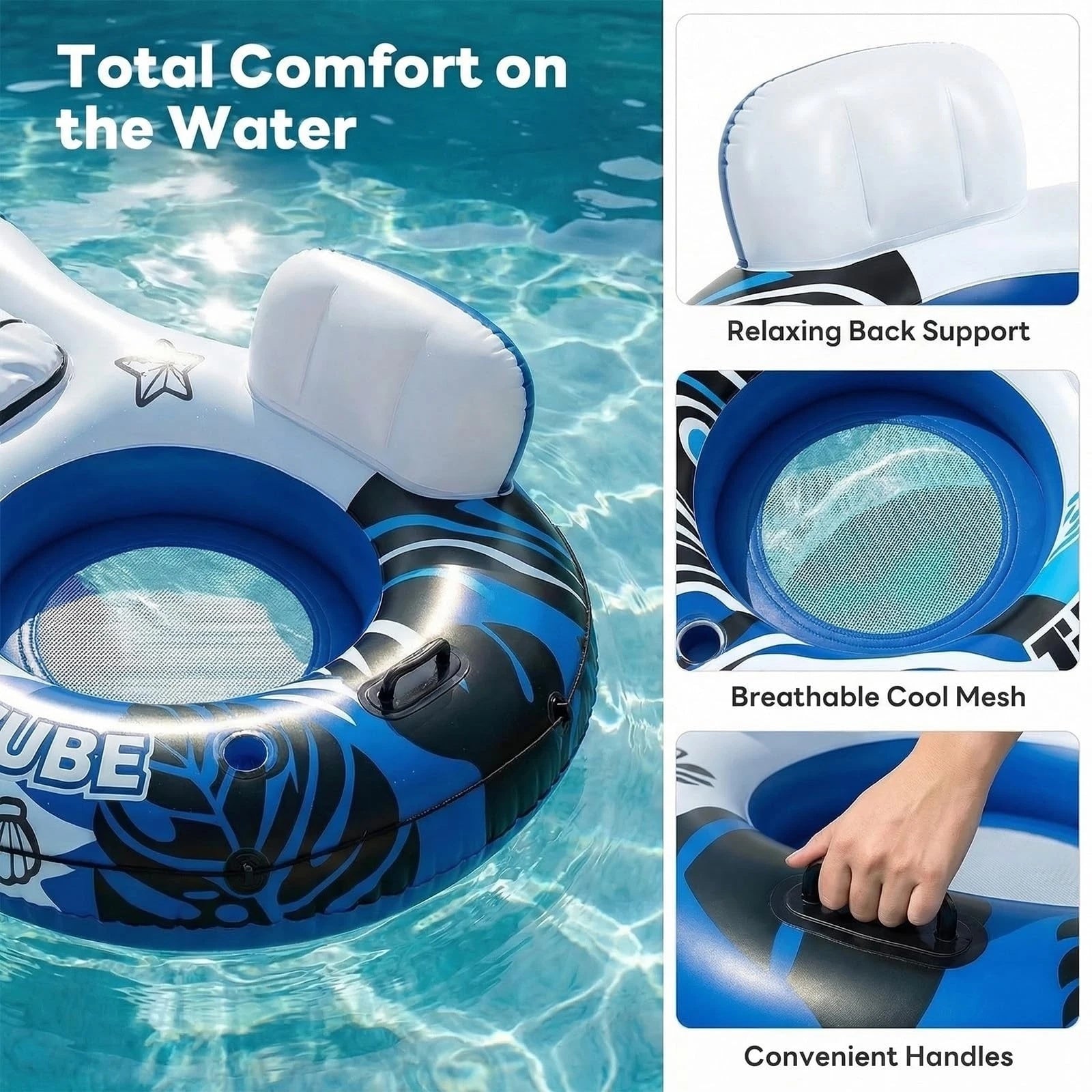 Inflatable River Float with Removable Cooler 2 Cup Holders and Comfortable Backrests