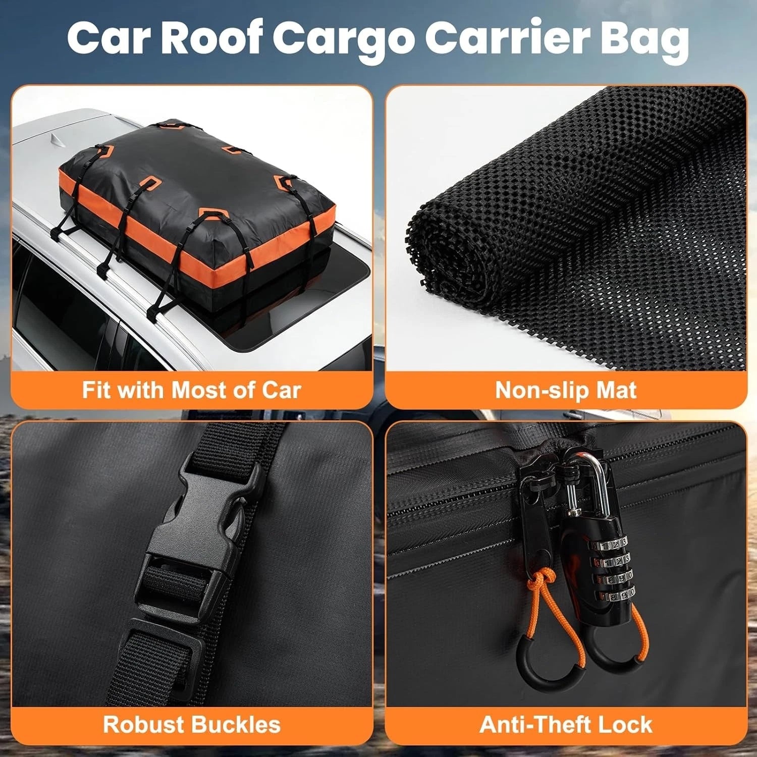 Waterproof Car Roof Bag Rooftop Cargo Carrier with Lock and Storage Bag