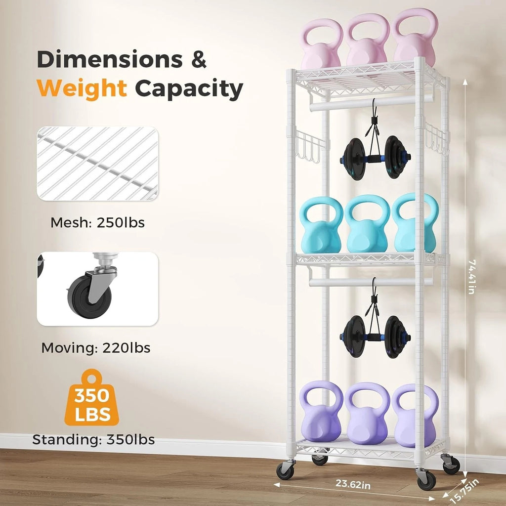 3Tier Adjustable Wire Shelving Clothes Rack Double Rod Mobile Garment Organizer with Wheels