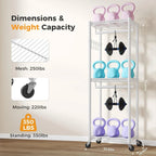 3Tier Adjustable Wire Shelving Clothes Rack Double Rod Mobile Garment Organizer with Wheels