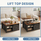 Wooden Lift Top Coffee Table Farmhouse Living Room Center Table with Hidden Storage Compartment