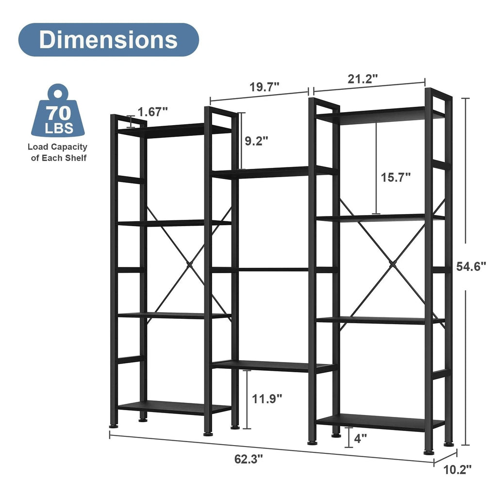 Triple 4Tier Modern Bookshelf with 11 Open Shelves Convertible Storage Display Organizer