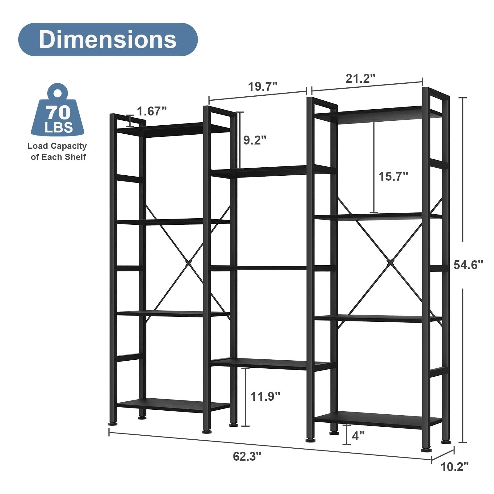 Triple 4Tier Modern Bookshelf with 11 Open Shelves Convertible Storage Display Organizer