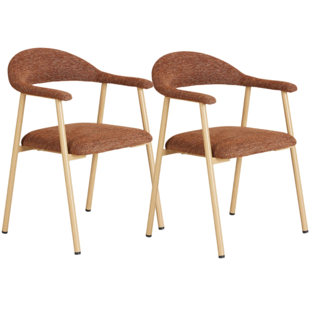Pack of 2 Linen Fabric Upholstered Dining Chairs with Curved Backrest Kitchen Side Chairs