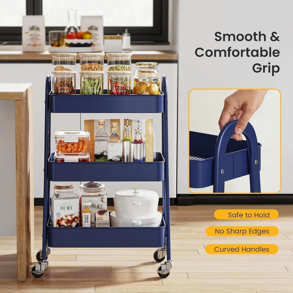 3Tier Small Rolling Metal Storage Organizer Mobile Utility Cart
