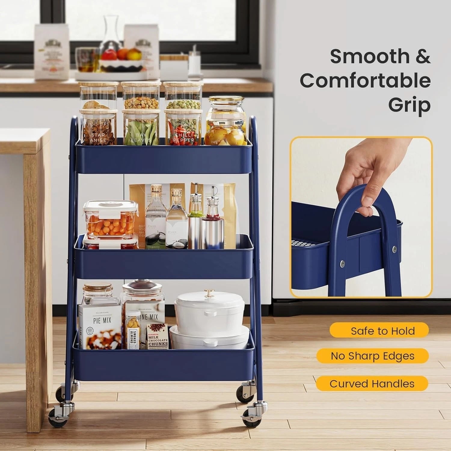 3Tier Small Rolling Metal Storage Organizer Mobile Utility Cart