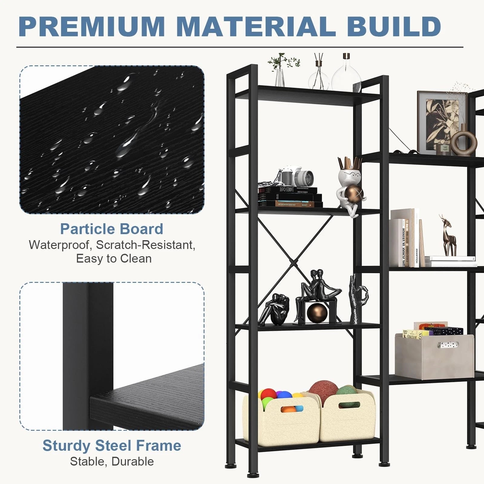 Triple 4Tier Modern Bookshelf with 11 Open Shelves Convertible Storage Display Organizer