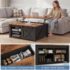 Wooden Lift Top Coffee Table Farmhouse Living Room Center Table with Hidden Storage Compartment