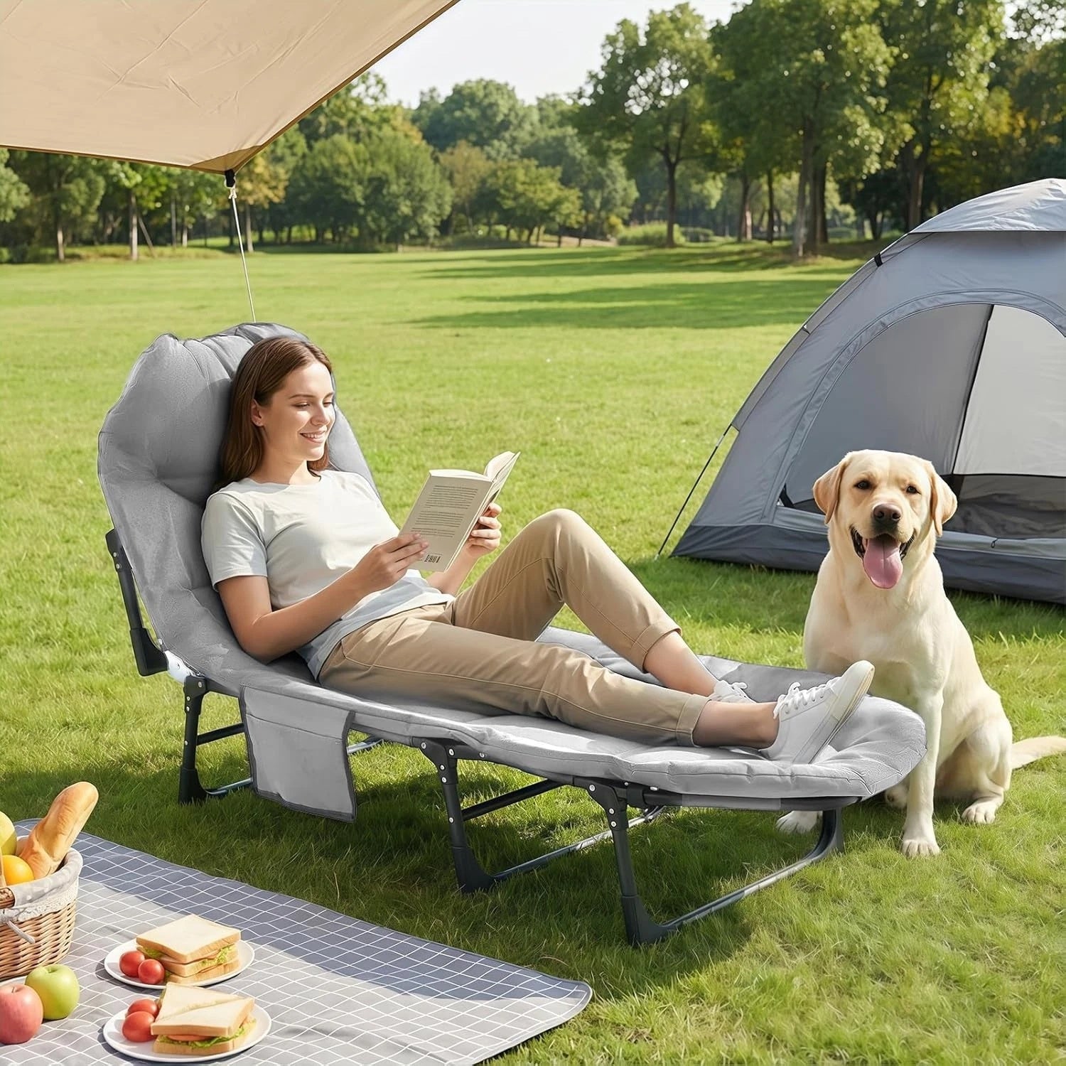 Foldable Camping Cot for Adults with Cushion Pillow