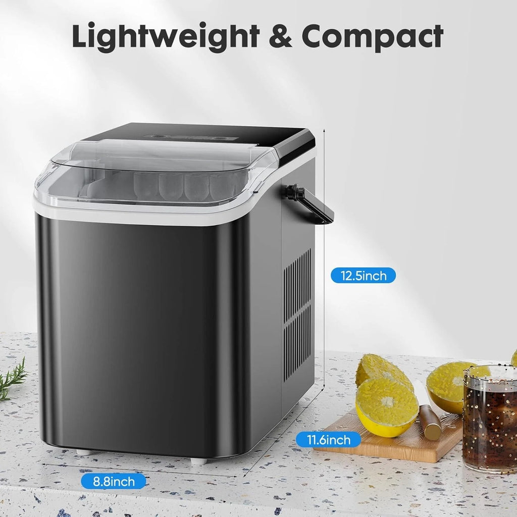 Self-Cleaning Countertop Ice Maker Machine with Handle Makes 9 Ice Cubes in 6 Minutes