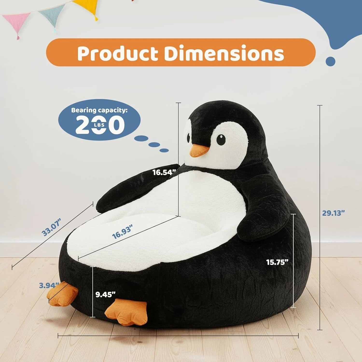 Penguin Kids Bean Bag Chair 33 Inch Animal Plush Sofa Seat
