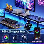 Computer Gaming Desk with LED Lights Power Outlet Monitor Stand 47-Inch