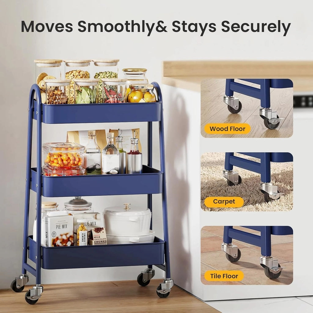 3Tier Small Rolling Metal Storage Organizer Mobile Utility Cart