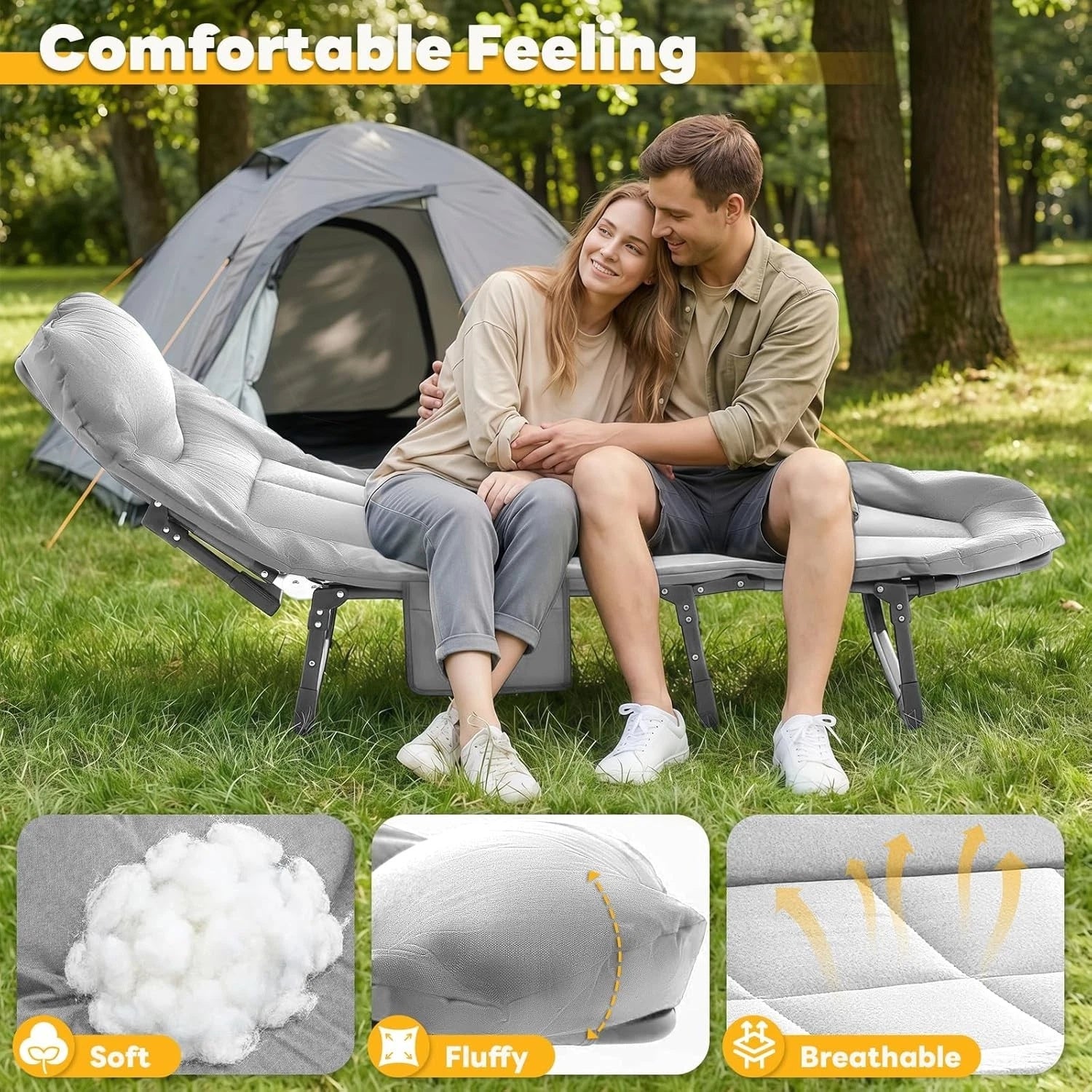 Foldable Camping Cot for Adults with Cushion Pillow