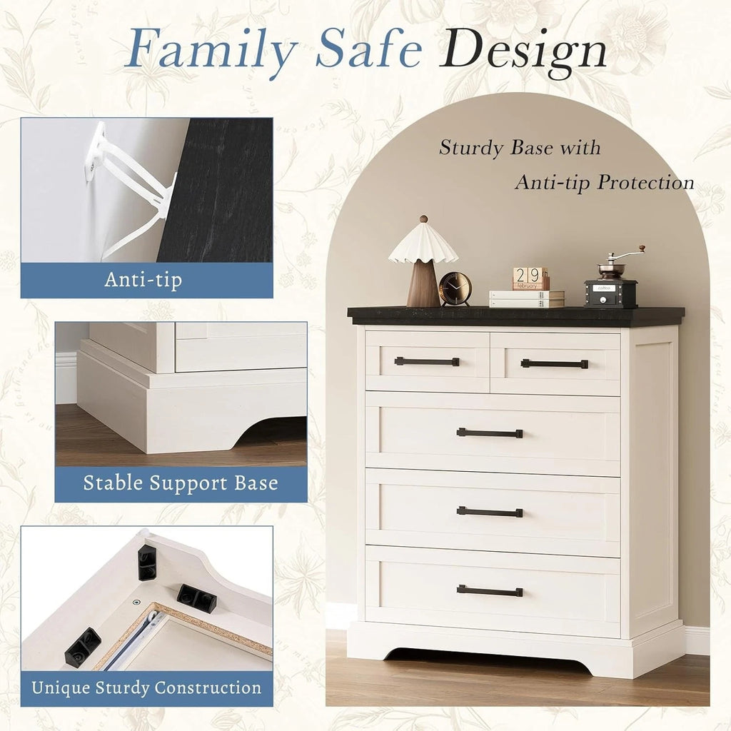 5Drawer Wooden Storage Cabinet Modern Farmhouse Living Room Organizer