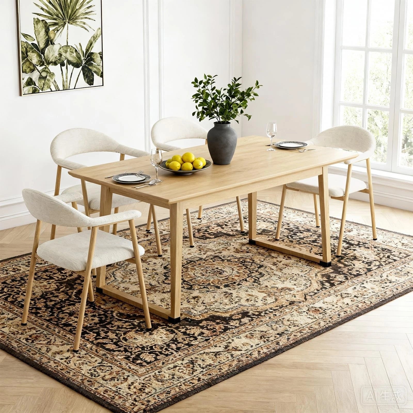 Pack of 2 Linen Fabric Upholstered Dining Chairs with Curved Backrest Kitchen Side Chairs