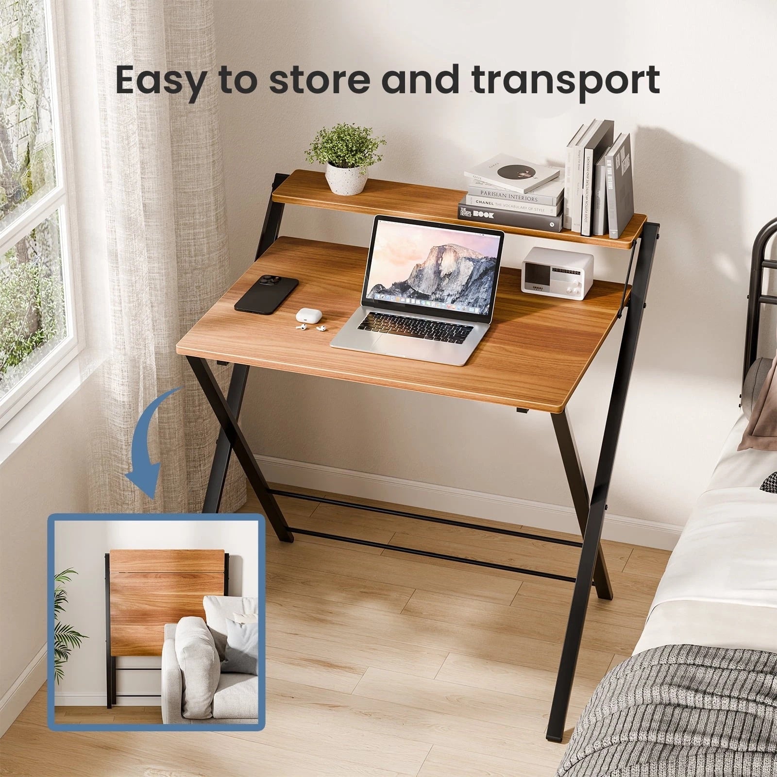 2Tier Folding Laptop Desk Space-Saving Compact Computer Table