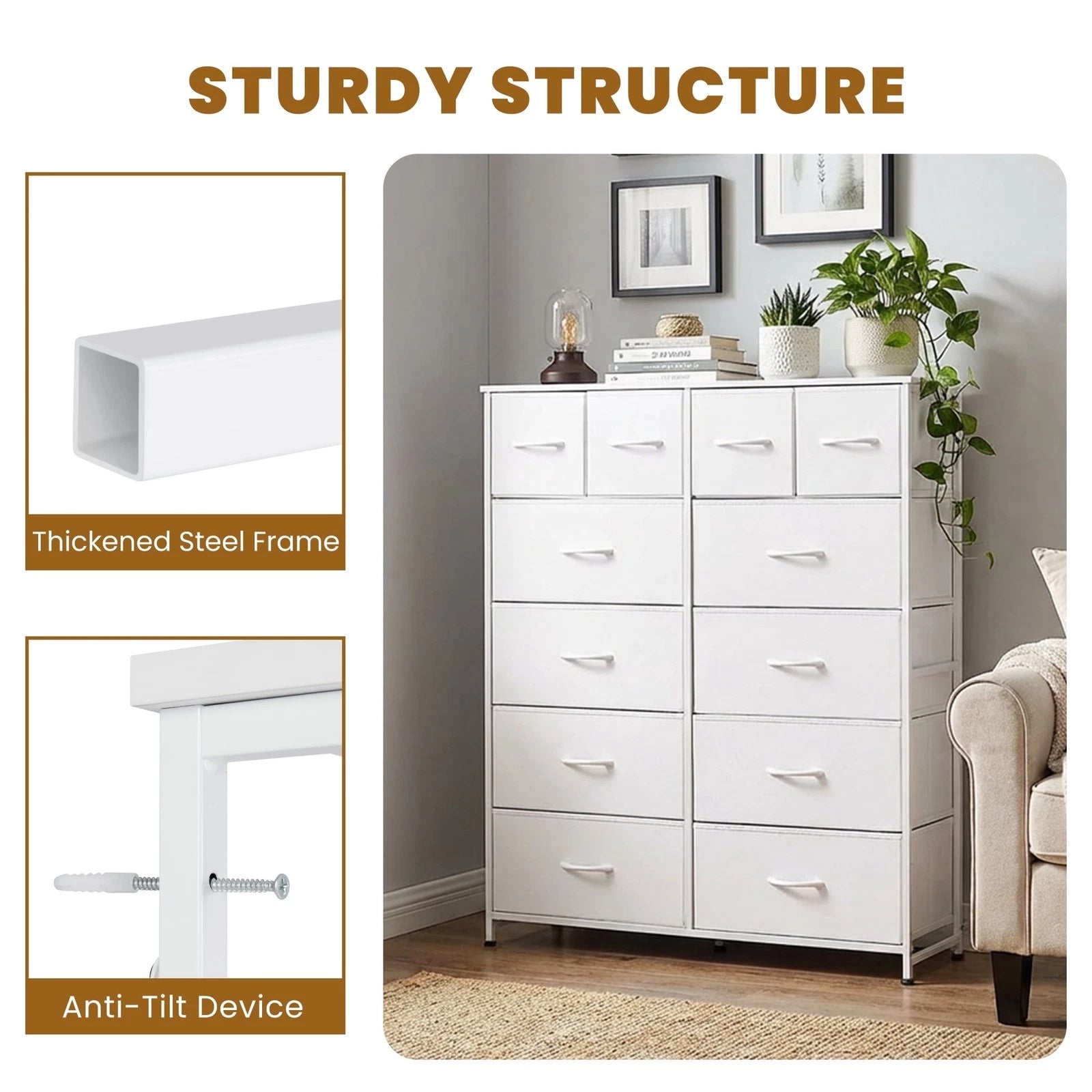 Dresser Storage Organizer with 12 Fabric Drawers Sturdy Metal Frame