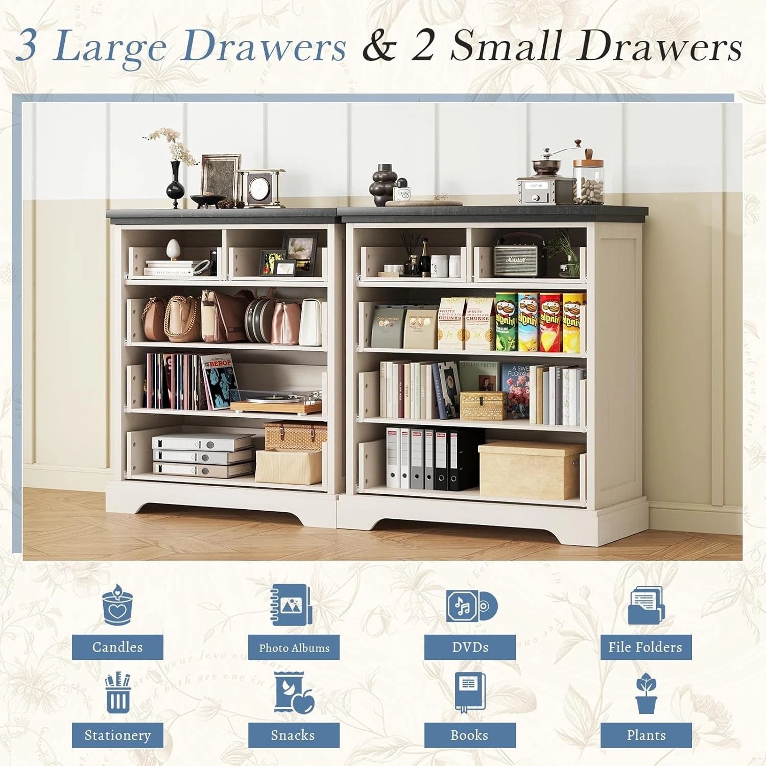 5Drawer Wooden Storage Cabinet Modern Farmhouse Living Room Organizer